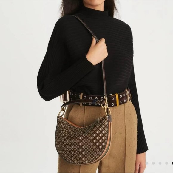 🔥NeW! Tory Burch T Monogram Haircalf Mini Crescent Bag - Picture 4 of 15